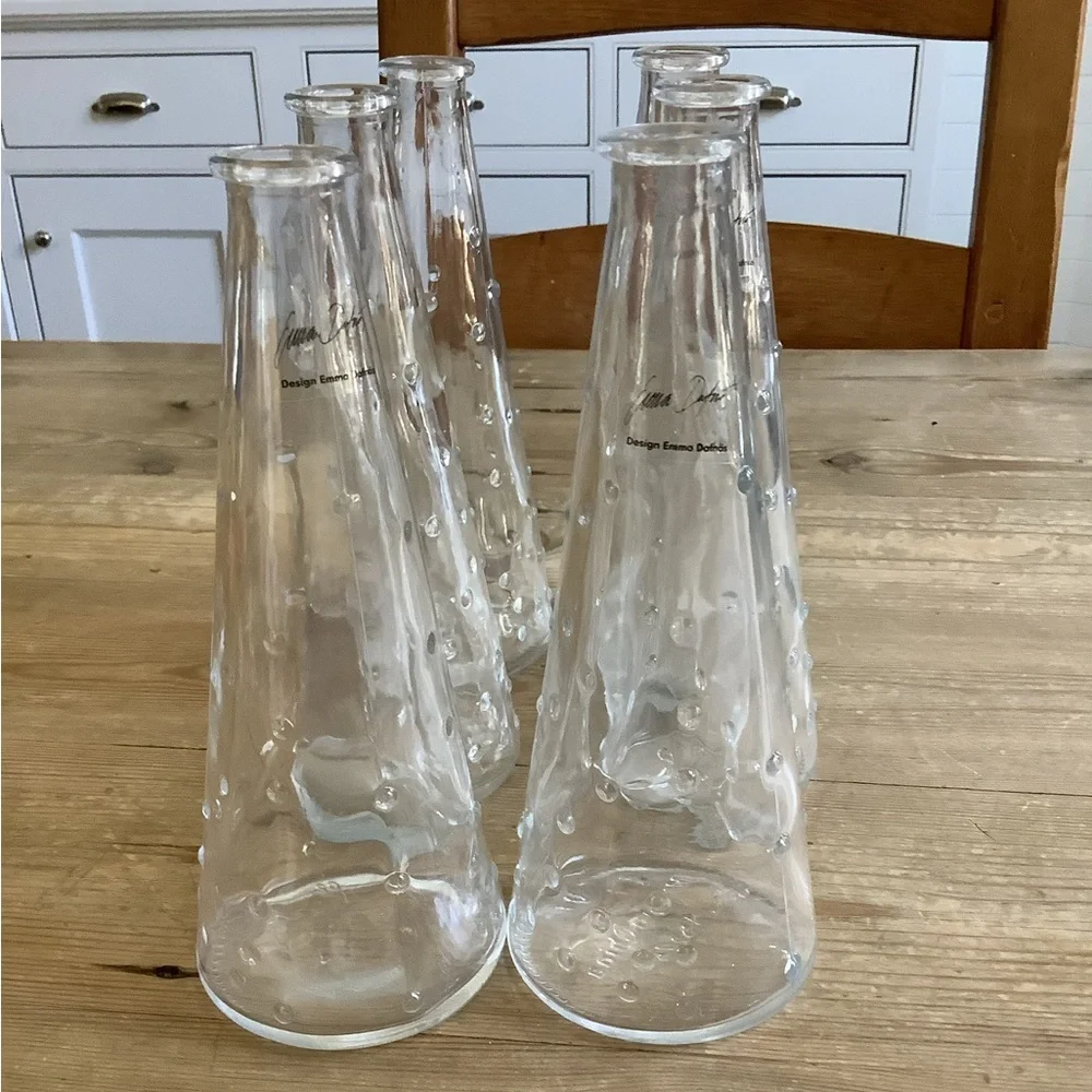Six Ikea Vases Clear Glass Hobnails Designed by Emma Dafnas